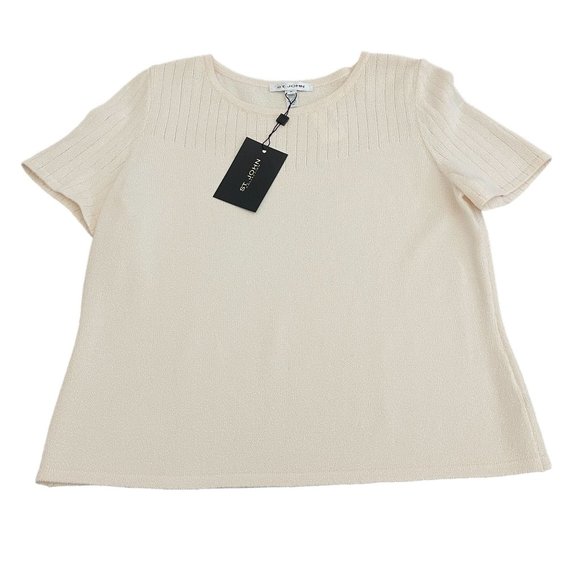 St. John Collection Women's Ivory Wool Blend SS Sweater Top, Size M NWT